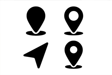 Fototapete - Various location markers and directional symbols displayed in a simple black and white design, suitable for navigation and mapping purposes