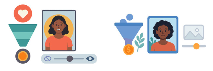 Poster - Creative digital icons representing online marketing strategies and user engagement in a simple graphic design