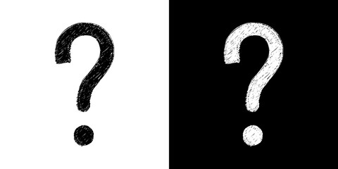 Poster - question mark, pencil drawing, isolated vector image, two design variants - on transparent and black background, chalk inscription
