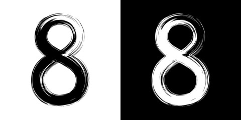 Poster - Number 8 eight pencil drawing, isolated vector image on transparent and black background  