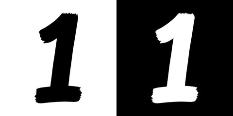 Poster - Isolated vector image of number 1 one, pencil drawing, two design variants - on transparent and black background, chalk inscription