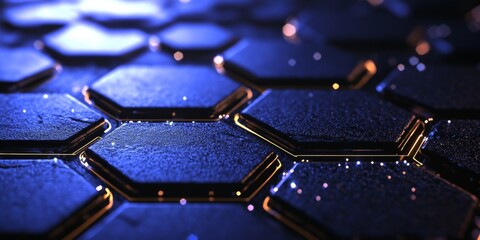 Poster - Futuristic Surface Design with Glowing Edges and Hexagonal Grid for Cyberpunk and Sci-Fi Themes
