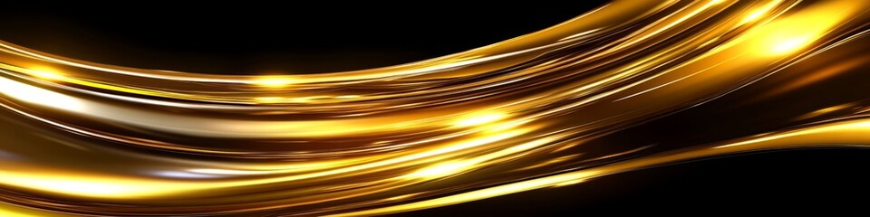 Poster - Elegant Golden Waves Flowing on a Black Background, Luxury Abstract Design for Stunning Wallpapers