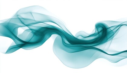Poster - Elegant Abstract Cyan Wave Illustration on Blank Backdrop, Flowing Teal Curves Inducing Calmness