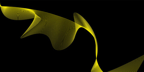 Poster - Abstract gold smooth waves on black background. Dynamic sound waves. Design elements.vector.eps10