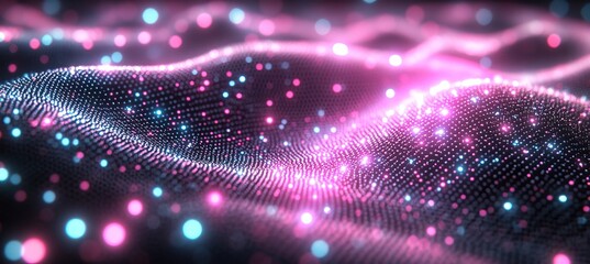 Poster - Futuristic Technology Presentation Background with Abstract Purple Matrix Waves and Glowing Dots