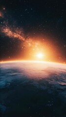 Wall Mural - spectacular sunrise over planet earth, with stars and galaxy in the background. images like this oft