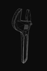 Poster - Adjustable wrench wireframe displays intricate geometric shapes and precise details on a dark background. The design highlights the tool's functionality with clean lines and a modern aesthetic.