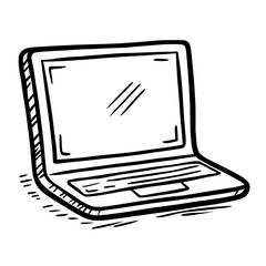 Poster - Modern illustration in line style laptop computer PC featuring a white screen with space for a message