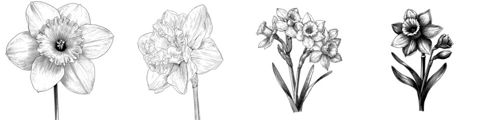 Poster - Modern isolated sketch illustration of a narcissus flower in black and white