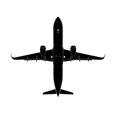 Poster - A black airplane's silhouette is set against a white background, viewed from the top and front