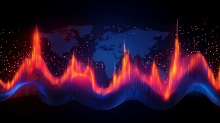 Poster - Dynamic Stock Market Analysis with Geometric Candlesticks and Global Map Background for Traders.