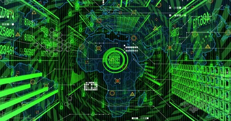 Poster - World map appearing starting data interface animating tunnel with climbing meter showing trends