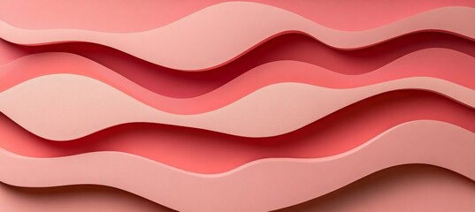 Poster - Elegant 3D Minimalist Wall Art Background Featuring Soft Blush and Raspberry Textured Waves