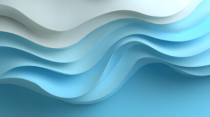 Poster - White and blue background with a wave pattern.