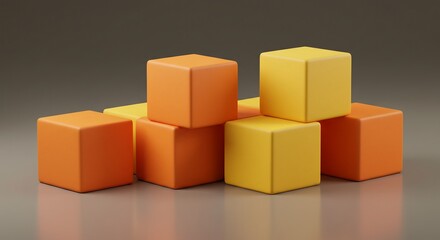 Poster - Stacked Orange and Yellow Cubes: Geometric Composition in Warm Tones
