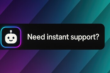 Poster - A graphic resource designed to showcase instant support. A visual of a logo and call for immediate help to convey. customer support service, gradient backdrop