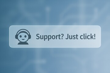 Poster - A graphic featuring a support button with the text Support? Just click! and an illustration of a headset-wearing character. customer support service