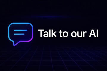 Poster - A sophisticated digital display, inviting interaction with an AI assistant through a simple chat interface. Evoking a sense of cutting-edge technology, clarity, and user-friendliness. 