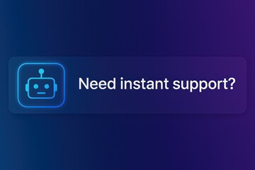 Poster - An interactive support bot is ready to offer instant help and solutions, the futuristic design makes it perfect for modern support. customer support service