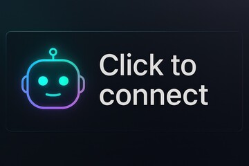 Poster - An inviting digital button encourages engagement with a cute robot icon, offering an interactive experience for the viewer. customer support service