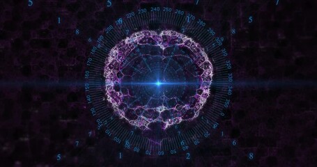 Aufkleber - blue starburst appearing on hex grid driving numbered rings rotating, purple tendrils forming brain