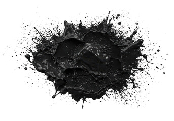 Poster - A dynamic splash of black ink or paint, captured in midair with droplets and fluid motion isolated on transparent background