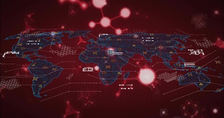 Fototapete - Fading map starting glowing sphere traveling across regions, clusters pulsing showing data network