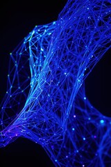 Poster - Colorful abstract 3D network structure glowing in blue tones, representing technological innovations in digital art and design
