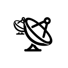 Poster - Two stylized satellite dishes depicted in black and white outline drawing vector illustration office life