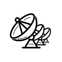 Poster - Illustration of three satellite dishes in a row, communication technology and signal transmission concept office life