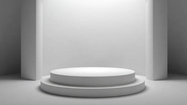 Empty white podium, studio setting