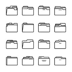 Poster - Collection of sixteen vector icons showing various file folder designs for digital storage and organization office life