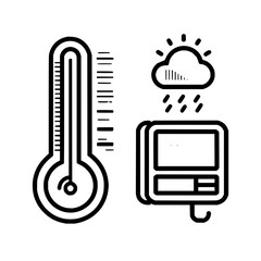 Poster - Illustration of a digital thermostat, thermometer, and a cloud with rain and sun rays icon office life
