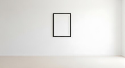 Poster - Minimalist interior featuring a blank frame hanging on a pristine white wall showcasing empty