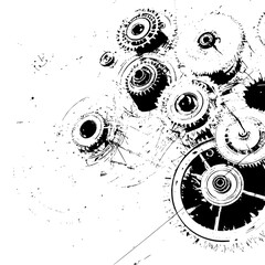 Poster - Abstract monochrome illustration of gears and cogs with a grunge texture on a white background office life