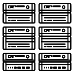 Poster - Illustration of six server units stacked in pairs with detailed front panel designs in black outline office life