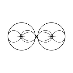 Poster - Two circles connected with inner curves and central points creating a symmetrical design with a simple style