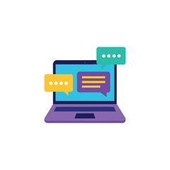 Poster - Vector art of laptop with colorful chat bubbles on screen