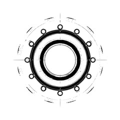 Poster - Circular design with concentric rings and small circles around the outer ring in black and white style