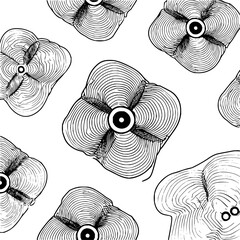 Poster - Seamless pattern of stylized flowers with concentric line petals and circular centers on white background
