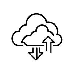 Poster - Cloud storage icon showing upload and download arrows in outline style on a white background design element