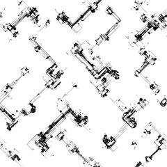 Poster - Abstract monochrome pattern featuring interconnected geometric structures and linear elements artfully arranged