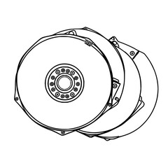 Poster - Illustration depicting three stacked hard drive disks with visible central mechanisms and outer casings