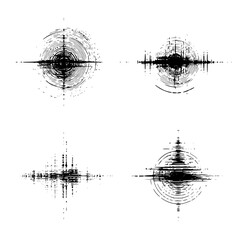 Poster - Four abstract black and white designs featuring circular and linear patterns on a white background space
