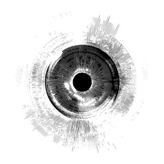 Poster - Abstract eye illustration with radial lines and a dark pupil creating a graphic design element look