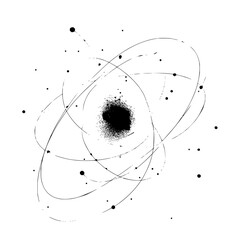 Poster - Abstract representation of an atom with orbiting electrons in a technological style design concept office life