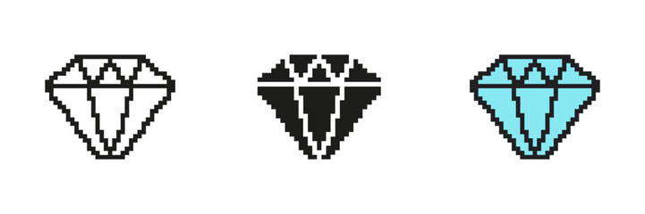 Fototapete - Pixel Art Diamond Icon Set. A Pixelated Diamond Shape With Crisp Geometric Lines. Isolated Vector Illustration