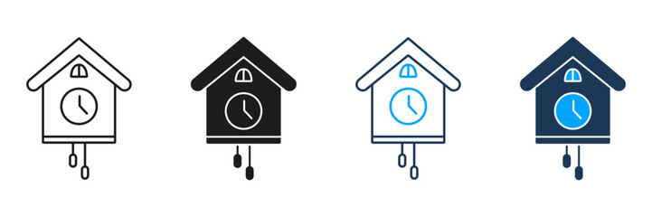 Aufkleber - Cuckoo Clock Line And Solid Icon Set. Traditional Timekeeping And Home Decor Symbol Collection. Vintage Wall Clock Design With Pendulum. Isolated Vector Illustration