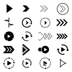 Fototapete - Collection of various black and white arrow and play button vector icons